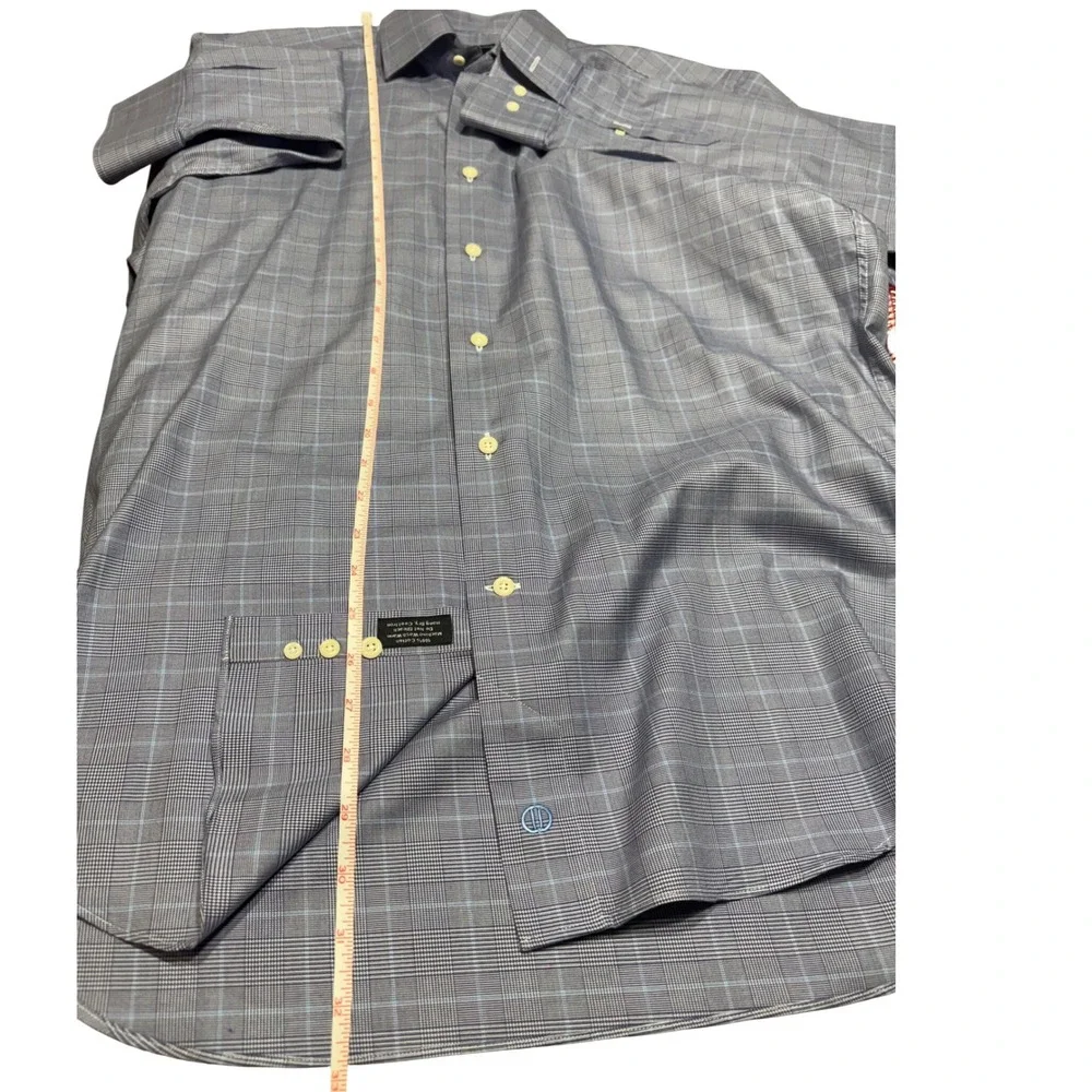 David Donahue Mens 16 34/35 Blue Glen Plaid Cotton Dress Shirt Professional - Picture 8 of 9